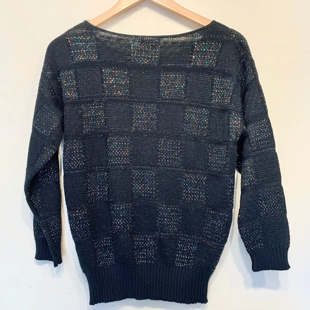 Keneth Too | VTG Jewel Tone Tinsel Check Knit Pattern Crewneck Sweater Top - Picture 5 of 10